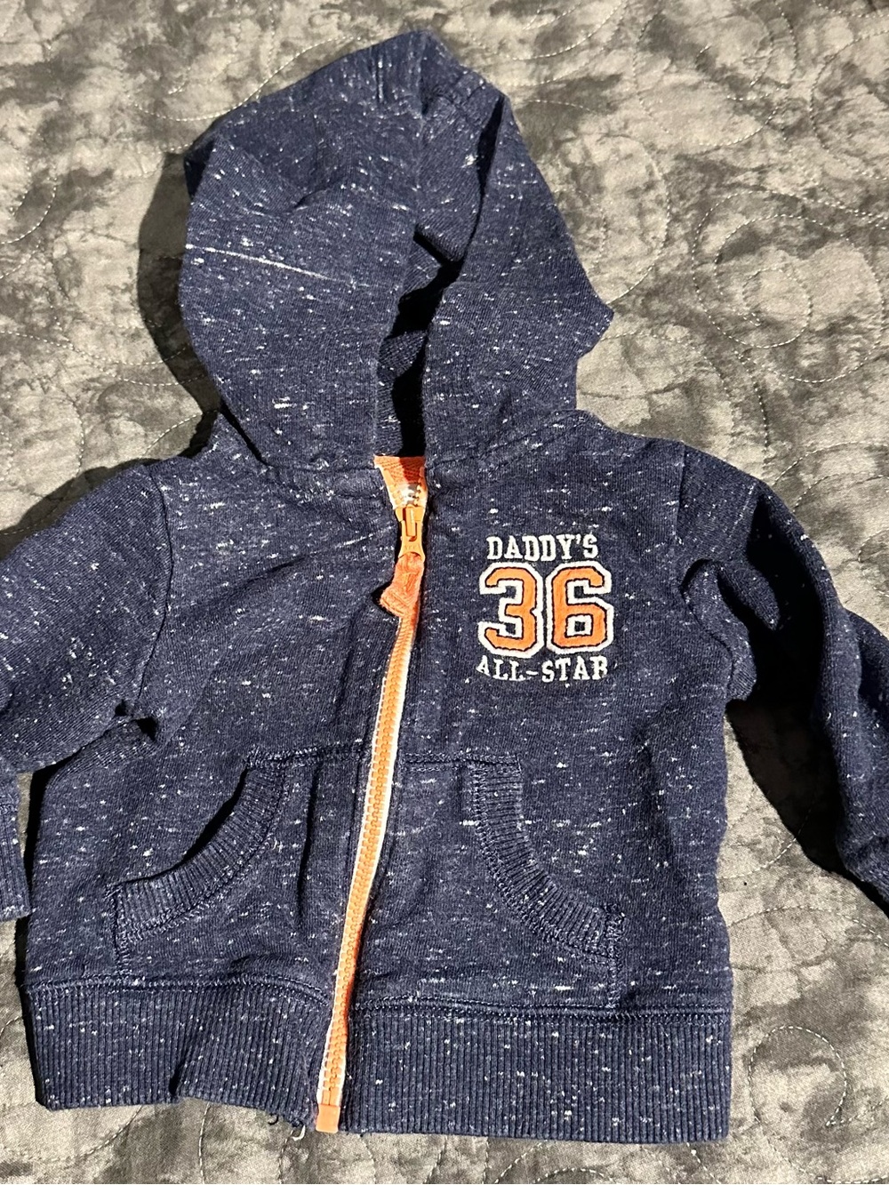 Carter's Navy Hoodie with Orange Zip and 'Daddy's 36' Graphic